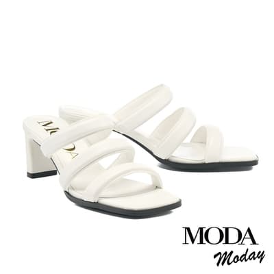 拖鞋 MODA MODAY 可愛蓬蓬感羊皮方頭高跟拖鞋－白