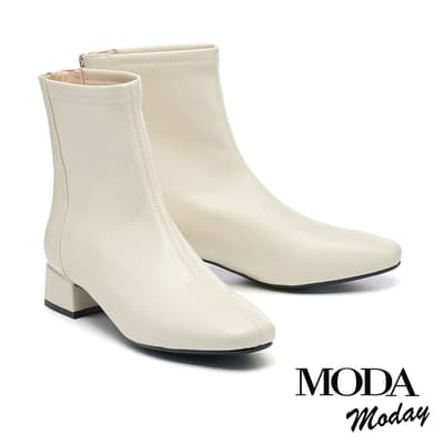 短靴  MODA MODAY 極簡柔美彈力純色方頭Q底低跟短靴－白