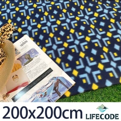 LIFECODE 菱格藍絨布防水野餐墊200x200cm