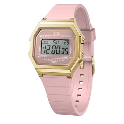 Ice Watch ICE DIGIT RETRO系列 復古金框矽膠電子錶 32mm-粉紅色