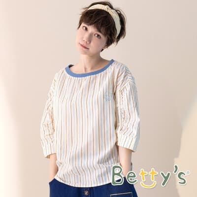 betty’s貝蒂思　造型袖條紋圓領上衣(黃白條紋)