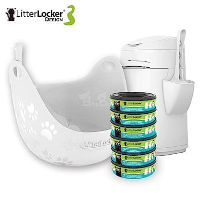 LitterLocker® Design 第三代貓咪鎖便桶+360°主子貓砂籃(白)+袋匣 套組