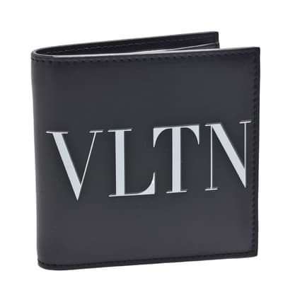 VALENTINO 經典VLTN字母小牛皮摺疊零錢袋短夾(黑色)