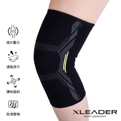 Leader X 3D彈力針織 透氣加壓運動護膝腿套 黑綠 1只入