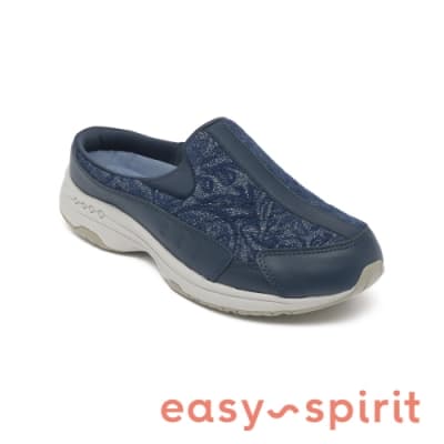 Easy Spirit-seTRAVELTIME304 真皮舒適圖騰休閒包覆拖鞋-深藍色