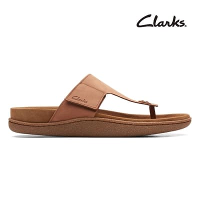 【Clarks】Pilton Post 男款全皮面魔鬼氈設計夾腳拖鞋 深棕褐色(CLM65837S)