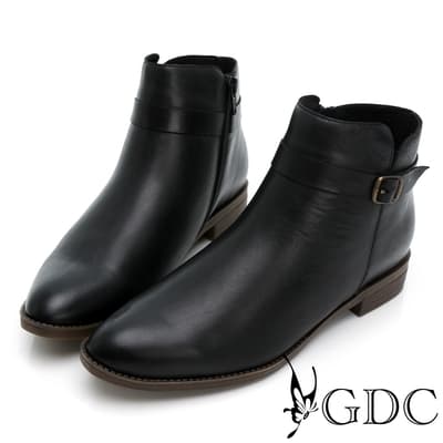 GDC-真皮舒適文青素面低跟擦色短靴-黑色