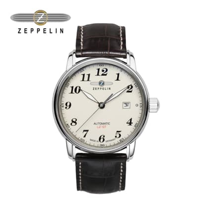 Zeppelin 齊柏林飛船錶 76565 LZ127格拉夫米盤大三針機械錶 40mm 男/女錶 自動上鍊