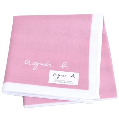 agnes b 字母品牌圖騰LOGO搭配橫紋帕領巾(豆沙粉系)