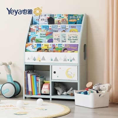 Yeya也雅 萌想樂園兒童玩具繪本分類收納櫃(1大格+2小格1門+1儲物凳)-DIY-2色可選