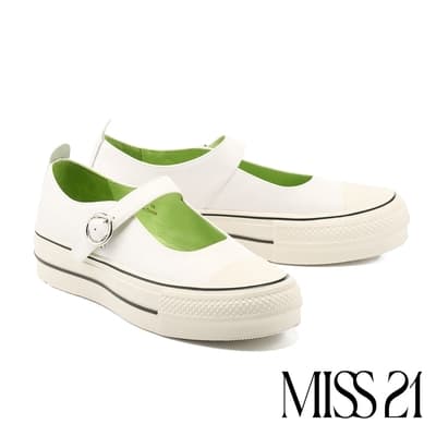 休閒鞋 MISS 21 率性瑪莉珍全真皮厚底休閒鞋－白綠