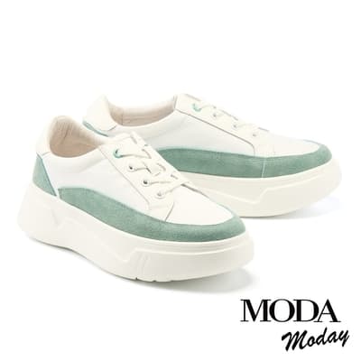 休閒鞋 MODA MODAY 日常拼色異材質綁帶厚底休閒鞋－綠