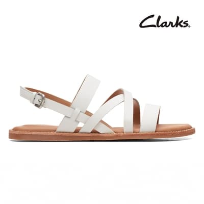 【Clarks】Karsea Sun 女款時髦度假風皮革縫線感涼鞋 白色(CLF66028S)