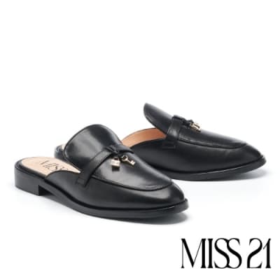 拖鞋 MISS 21 時尚品味鑰匙鎖頭裝飾穆勒低跟拖鞋－黑
