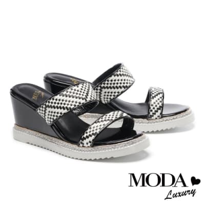 拖鞋 MODA Luxury 夏日配色編織楔型厚底拖鞋－黑
