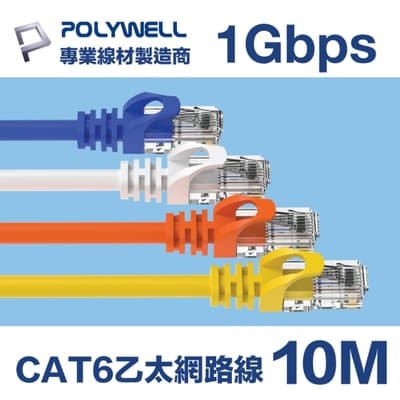 POLYWELL CAT6 高速乙太網路線 UTP 1Gbps 10M