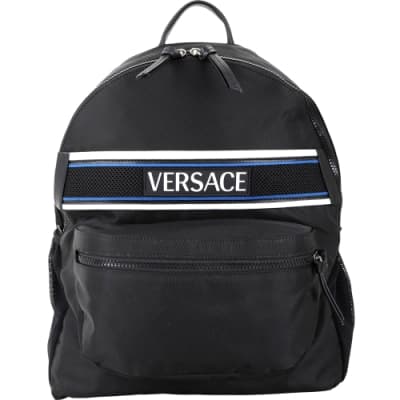 VERSACE Logo 徽標網布拼接尼龍後背包(黑色)