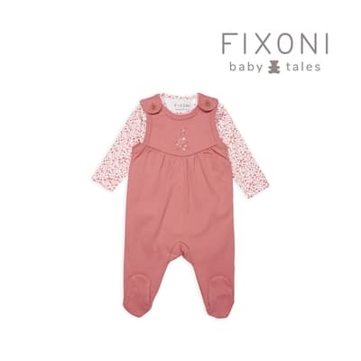 Brands4Kids 浮花朵朵-長袖連身套裝(深粉橘)_Fixoni系列