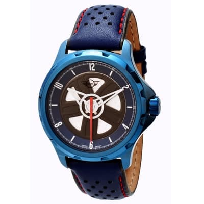 MINI Swiss Watches 石英錶 44mm 藍底方向盤錶面 藍色透孔皮錶帶