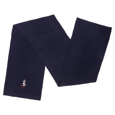 Polo Ralph Lauren RL 熱銷刺繡滑雪熊針織圍巾-深藍色