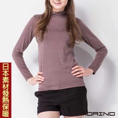 (女)日本素材發熱衣 速暖長袖半高領衫 立領 長袖T恤 咖啡色 MORINO摩力諾 衛生衣
