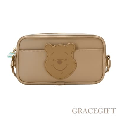 【Grace Gift】迪士尼小熊維尼款大頭相機包 淺棕