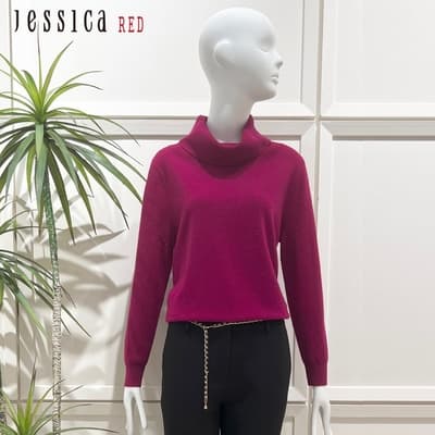 JESSICA RED -舒適柔軟綿羊毛寬鬆高領毛衣824454（紫紅）