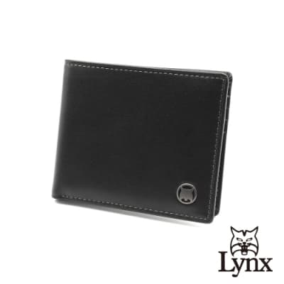 【Lynx】美國山貓細面紋進口牛皮左右活頁短夾 10卡/透明窗/雙鈔位 皮夾錢包-黑色