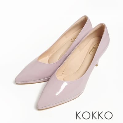 KOKKO極致平穩舒壓軟墊手工尖頭細高跟鞋漆皮紫