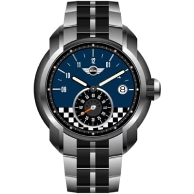 MINI Swiss Watches 石英錶 45mm 藍底旗盤格單眼錶面 不銹鋼錶帶