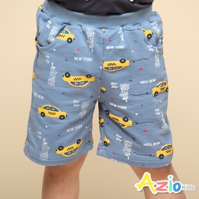 Azio kids美國派 男童 短褲 滿版黃色汽車印花棉質休閒短褲(藍)
