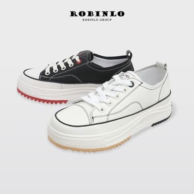 Robinlo美式塗鴉2D線條感小白鞋休閒鞋 白/黑