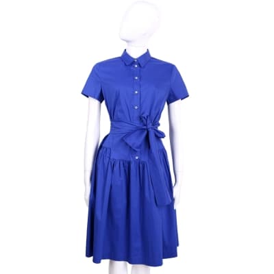 MARELLA 藍色襯衫式綁帶短袖洋裝