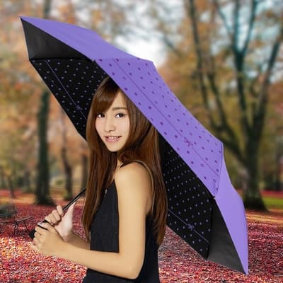 【雙龍牌】圓點蝴蝶結黑膠自動傘防曬抗UV晴雨傘自動折傘B6061C_薰衣紫