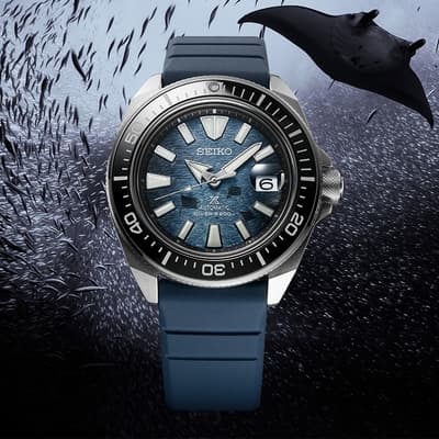 SEIKO精工 Prospex 愛海洋魟魚陶瓷圈武士200米潛水機械錶-43.8mm(4R35-03W0H/SRPF79K1)