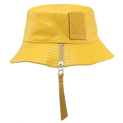LOEWE 經典烙印LOGO小羊皮素色漁夫帽(黃)