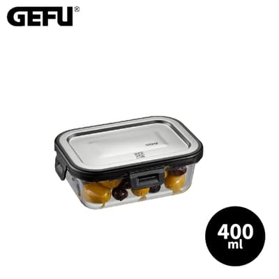 【GEFU】德國品牌扣式耐熱玻璃保鮮盒/便當盒-長型400ml