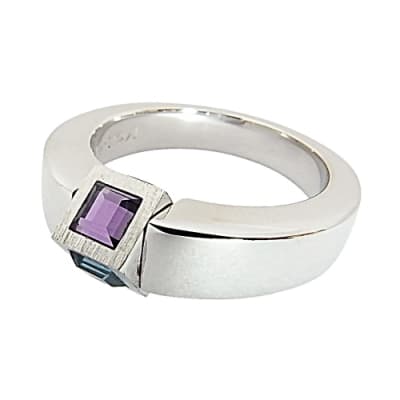 萬寶龍MONTBLANC 壓印LOGO旋轉設計紫藍寶石鑲飾寬版戒指(銀)