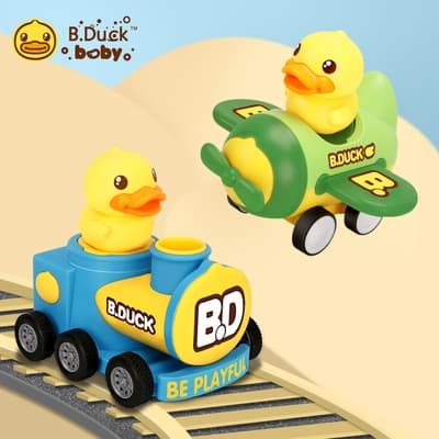 B.Duck小黃鴨 按壓慣性車2入 火車+飛機玩具車組合 BD045A