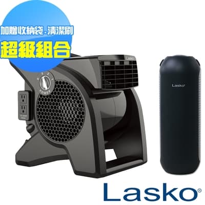 【美國 Lasko】Air Plus 黑武士 渦輪循環風扇 U15617TW+智能型車用空氣清淨機 第三代 HF-101(組合商品)-買就送專屬收納袋