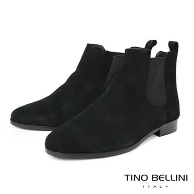 Tino Bellini 英式經典素色牛麂皮切爾西短靴-黑