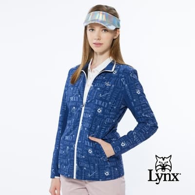【Lynx Golf】女款吸排功能TRICOT刷毛Lynx字樣印花長袖外套-深藍色