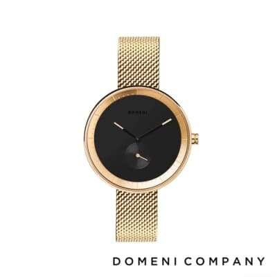 DOMENI COMPANY 經典系列 316L不鏽鋼小秒針錶 金色錶帶 -黑/32mm