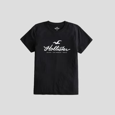 Hollister 海鷗 HCO 熱銷印刷文字海鷗圖案短袖T恤(女)-黑色