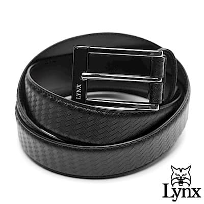 Lynx - 美國山貓編織壓紋男士真皮穿針式皮帶-黑色