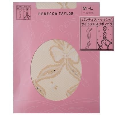 rebecca taylor 日本製側面水鑽交叉蝴蝶緞帶花紋褲襪(膚色系)