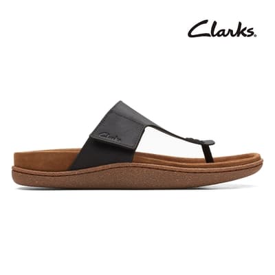 【Clarks】Pilton Post 男款全皮面魔鬼氈設計夾腳拖鞋 黑色(CLM64189S)