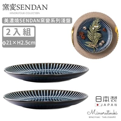 MINORU TOUKI 日本製美濃燒SENDAN窯變系列淺盤2入組21CM-深藍