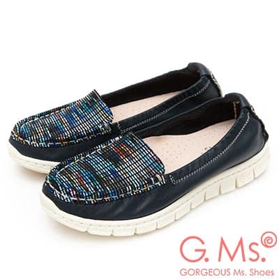 G.Ms. MIT極輕量-牛皮釉彩格紋莫卡辛休閒鞋-寶藍