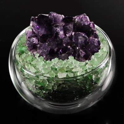 A1寶石  頂級紫水晶花/綠水晶聚寶盆-招財轉運居家風水必備